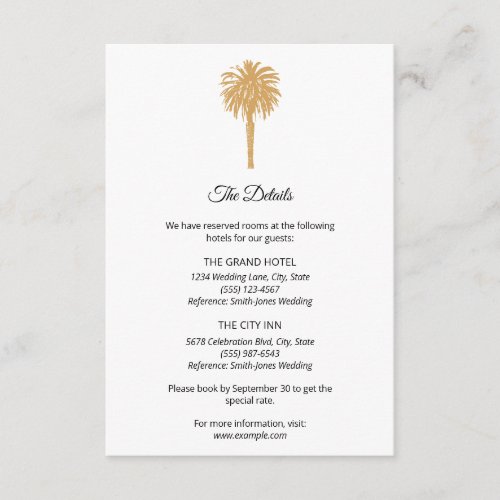 Tropical Beach Gold Palm Tree Destination Wedding  Enclosure Card