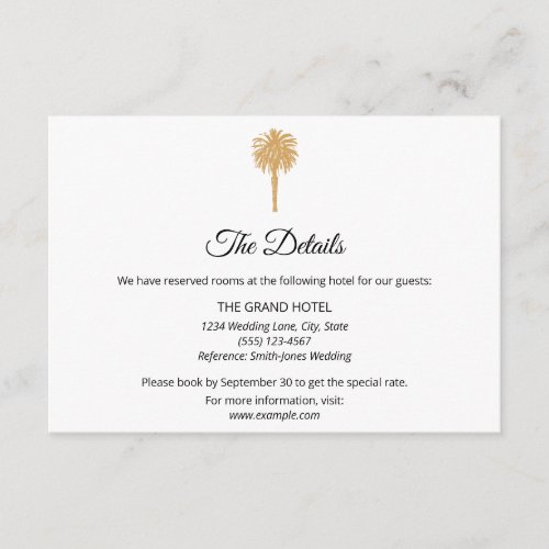 Tropical Beach Gold Palm Tree Destination Wedding  Enclosure Card