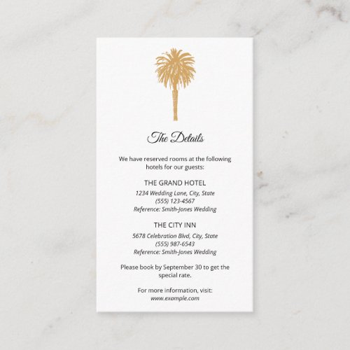 Tropical Beach Gold Palm Tree Destination Wedding  Enclosure Card