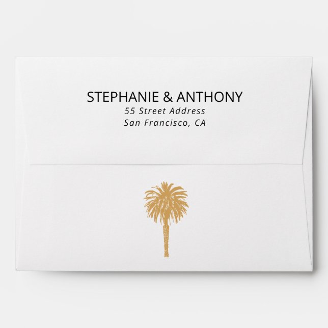 Tropical Beach Gold Palm Tree Destination Wedding Envelope (Back (Top Flap))