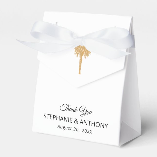 Tropical Beach Gold Palm Tree Destination Wedding  Favor Boxes (Front Side)