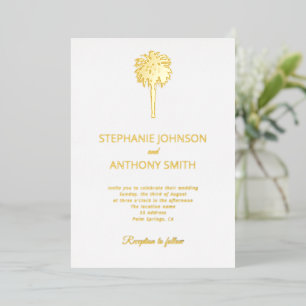 Tropical Beach Gold Palm Tree Destination Wedding Foil Invitation