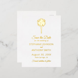 Tropical Beach Gold Palm Tree Destination Wedding Foil Invitation Postcard