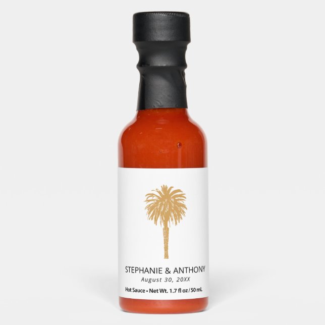 Tropical Beach Gold Palm Tree Destination Wedding  Hot Sauces (Front)