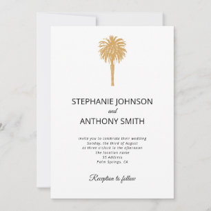 Tropical Beach Gold Palm Tree Destination Wedding Invitation