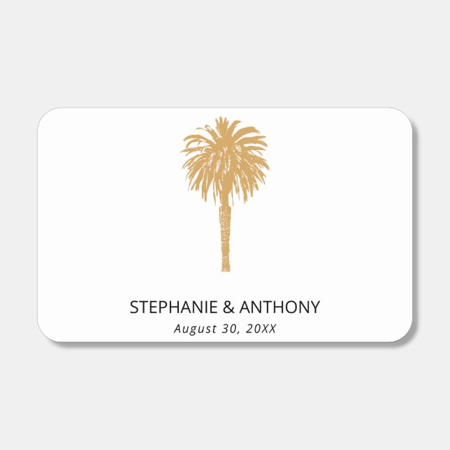 Tropical Beach Gold Palm Tree Destination Wedding  Matchboxes (Front)