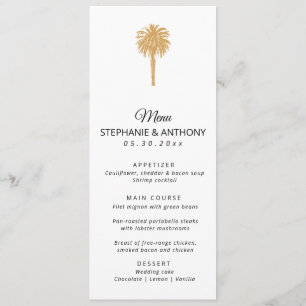 Tropical Beach Gold Palm Tree Destination Wedding Menu