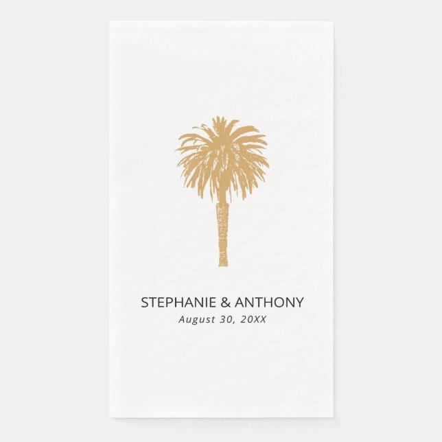 Tropical Beach Gold Palm Tree Destination Wedding  Paper Guest Towels (Front)