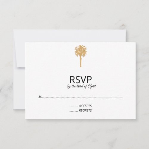 Tropical Beach Gold Palm Tree Destination Wedding  RSVP Card