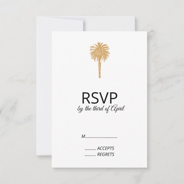 Tropical Beach Gold Palm Tree Destination Wedding  RSVP Card (Front)