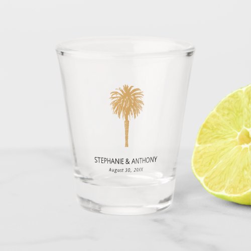 Tropical Beach Gold Palm Tree Destination Wedding  Shot Glass