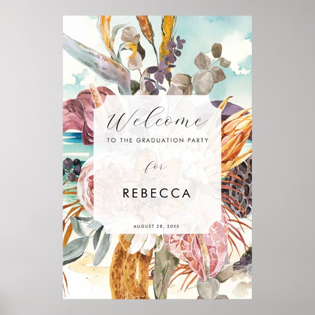 tropical beach graduation party sign poster (Front)