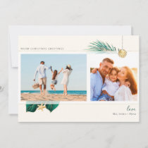 Tropical Beach Green Gold Greenery 2-Photo Holiday Card