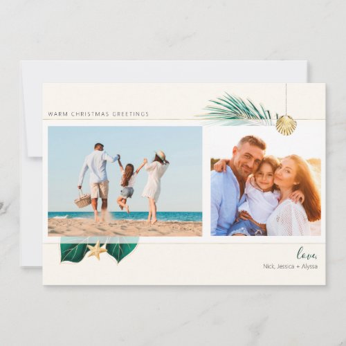 Tropical Beach Green Gold Greenery 2_Photo Holiday Card