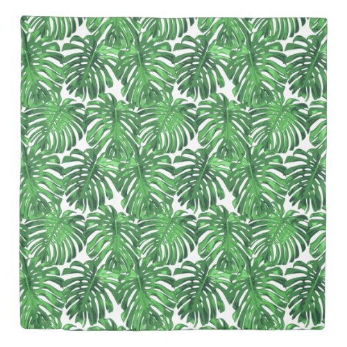 Tropical Beach Green Summer Palm Leaves Duvet Cover