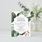 Tropical Beach Greenery Leaves Bridal Shower Invitation Postcard (Standing Front)