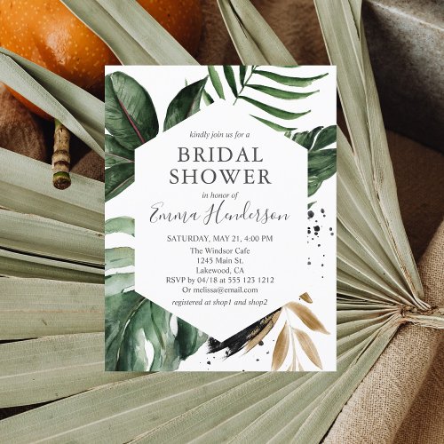 Tropical Beach Greenery Leaves Bridal Shower Invitation Postcard