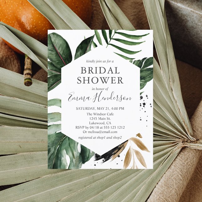 Tropical Beach Greenery Leaves Bridal Shower Invitation Postcard