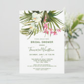 Tropical Beach Greenery Pink Floral Bridal Shower Invitation (Standing Front)