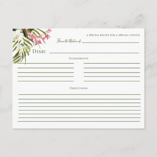 Tropical Beach Greenery Pink Floral Recipe Cards