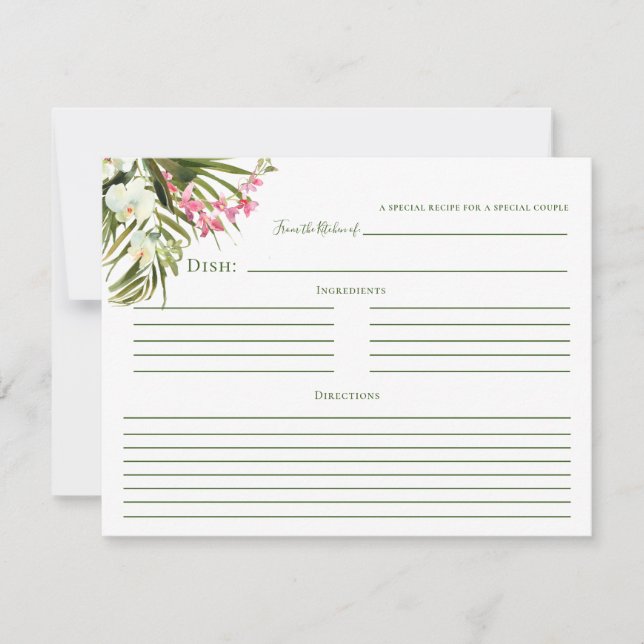 Tropical Beach Greenery Pink Floral Recipe Cards (Front)