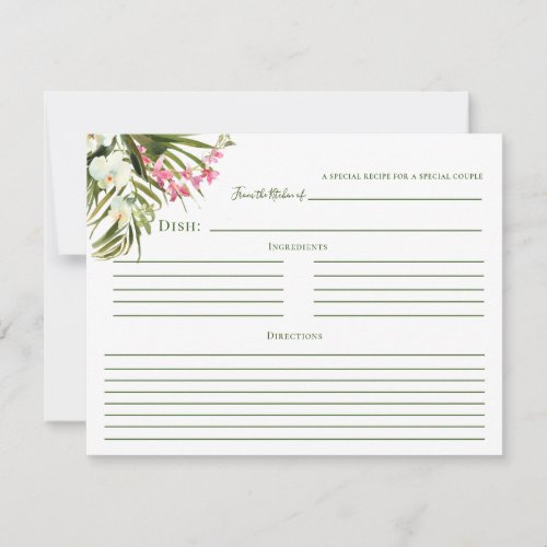 Tropical Beach Greenery Pink Floral Recipe Cards
