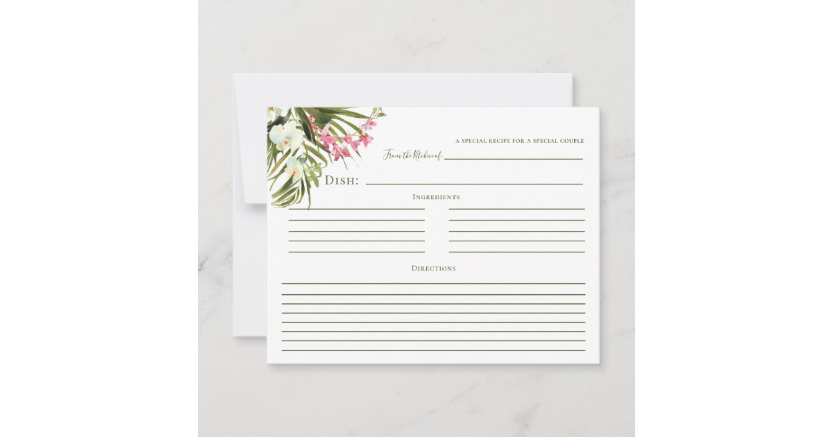 Tropical Beach Greenery Pink Floral Recipe Cards | Zazzle