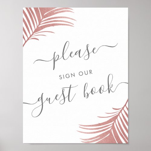 Tropical Beach Guest Book Table Sign Pink Palm