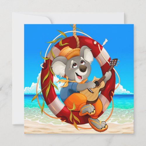 Tropical Beach Guitar Playing Koala Holiday Card