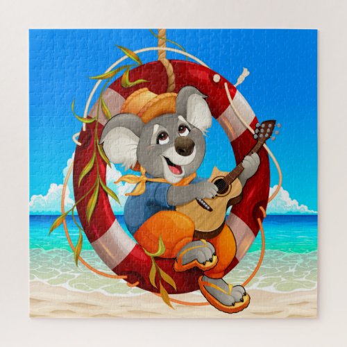 Tropical Beach Guitar Playing Koala Jigsaw Puzzle