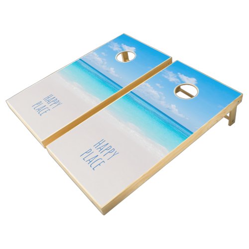 Tropical Beach Happy Place Cornhole Set