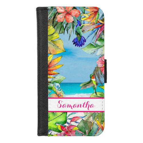 Tropical Beach Hawaii Hibiscus Pink Personalized iPhone 87 Wallet Case