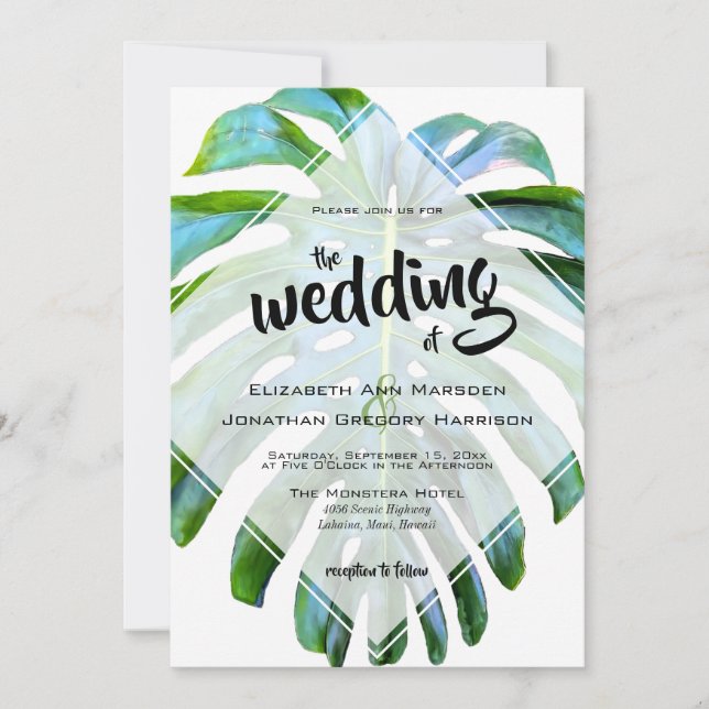 Tropical Beach Hawaii Photo Wedding Leaf Invitation (Front)