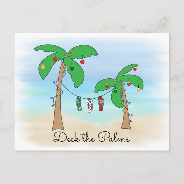 Tropical Beach Hawaiian Christmas Deck The Palms Holiday Postcard (Front)