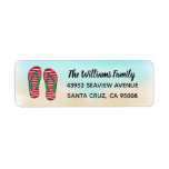 Tropical Beach Hawaiian Christmas Red Flip Flops Label