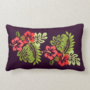 Tropical Beach Hawaiian Hibiscus Flowers Colorful Lumbar Pillow