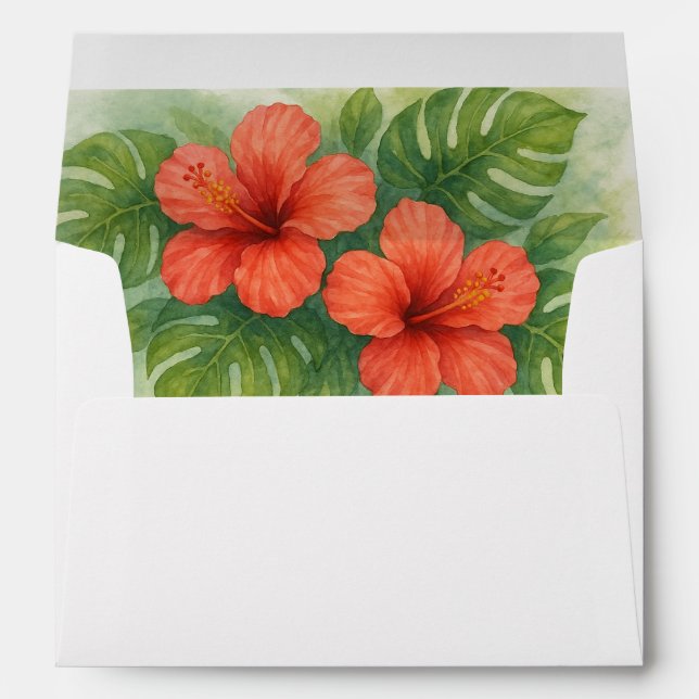 Tropical Beach Hawaiian Hibiscus Flowers Wedding Envelope (Back (Bottom))
