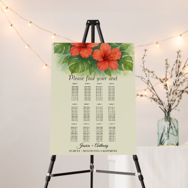 Tropical Beach Hawaiian Hibiscus Wedding Foam Board (In Situ (Stand))