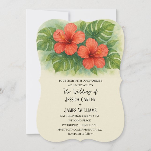 Tropical Beach Hawaiian Hibiscus Wedding Invitation (Front)
