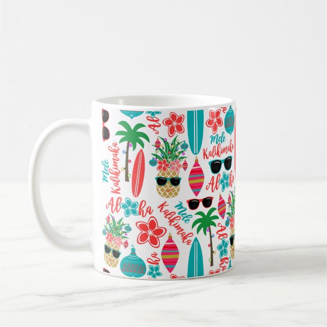 Tropical Beach Hawaiian Pineapple Mele Kalikimaka Coffee Mug (Left)