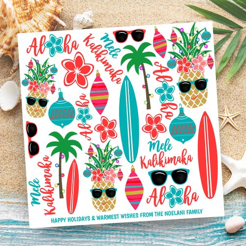 Tropical Beach Hawaiian Pineapple Mele Kalikimaka Holiday Card