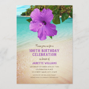 Tropical Beach Hawaiian Themed 100th Birthday Invitation