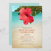 Tropical Beach Hawaiian Themed 80th Birthday Party Invitation (Front/Back)