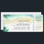 Tropical Beach Heart Shore Wedding Boarding Pass Invitation<br><div class="desc">Tropical exotic beach wedding invitations in a boarding pass ticket style.</div>