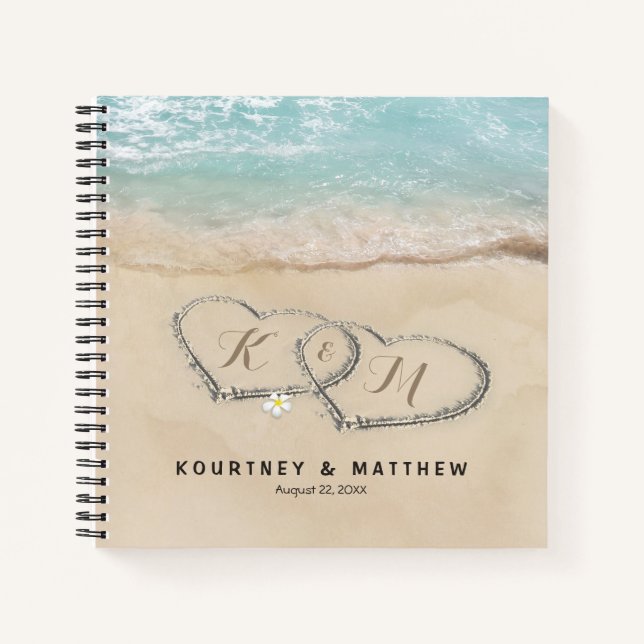 Tropical Beach Heart Shore Wedding Guest Book (Front)