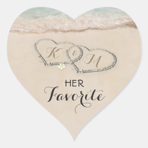 Tropical Beach Heart Shore Wedding | Her Favorite Heart Sticker - Beach destination wedding "her favorite" stickers featuring a summer tropical beach island background, a vintage sandy beach with two hearts in the shoreline, your initials and a editable text template.
Click on the “Customize it” button for further personalization of this template. You will be able to modify all text, including the style, colors, and sizes.
You will find matching items further down the page, if however you can't find what you looking for please contact me.