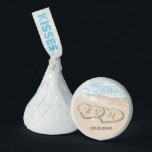 Tropical Beach Heart Shore Wedding Hershey®'s Kisses®<br><div class="desc">Beach destination wedding Hershey®'s Kisses® featuring a summer tropical beach island background,  a vintage sandy beach with two hearts in the shoreline,  and your wedding date.</div>