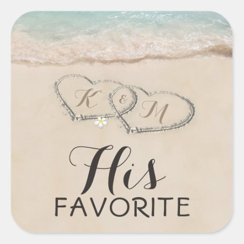 Tropical Beach Heart Shore Wedding  His Favorite Square Sticker