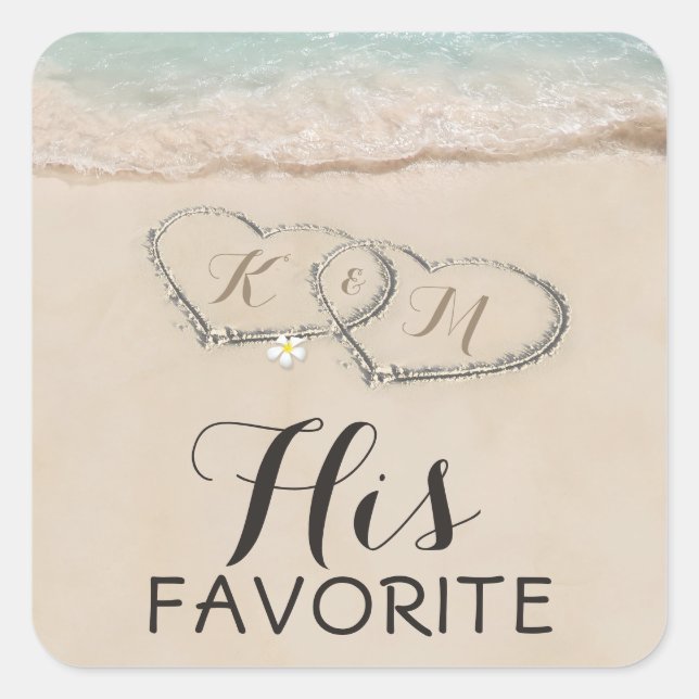 Tropical Beach Heart Shore Wedding | His Favorite Square Sticker (Front)