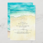Tropical Beach Heart Watercolor Shore Wedding Invitation (Front/Back)